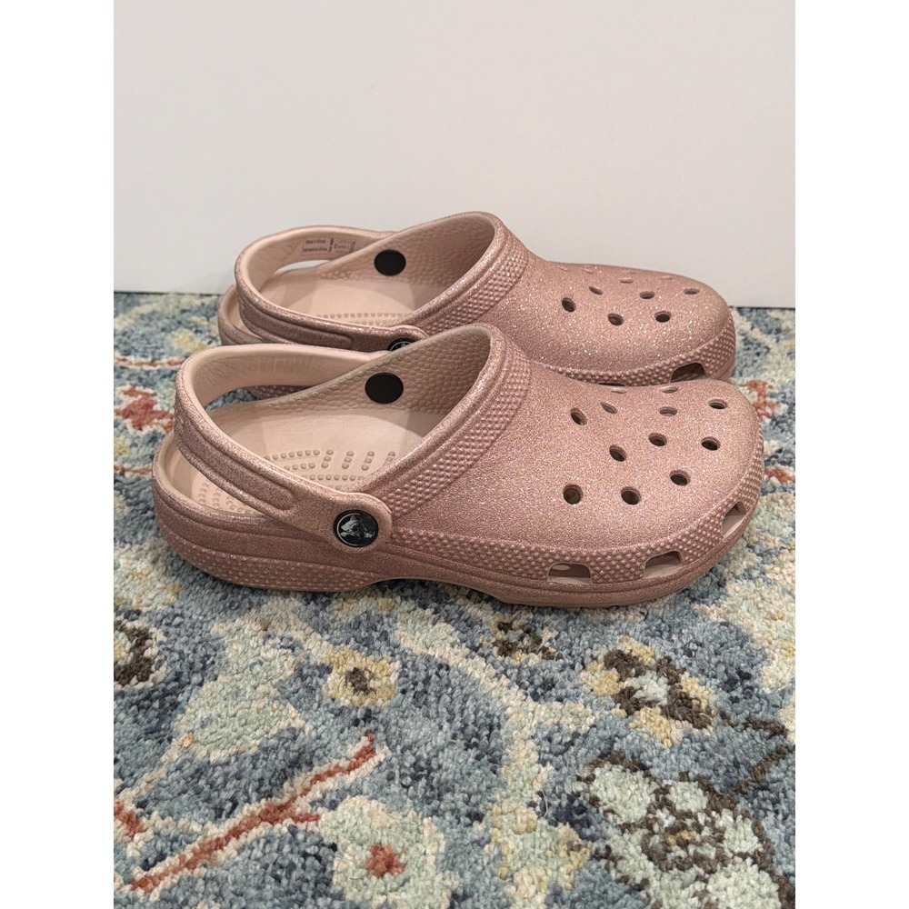 Crocs Classic Clog Girls 4 Rose Gold Glitter Sparkle Comfort - Picture 5 of 10